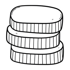 Hand drawn doodle stack of coins on white background.