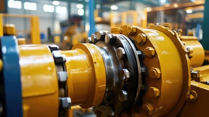 Obraz premium Closeup View Of Hydraulic System Components In Heavy Industrial Machinery Under Maintenance