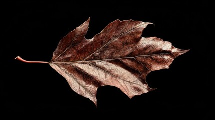 Detailed close-up of a textured autumn leaf showcasing rich colors and intricate details against a black background perfect for nature themes.