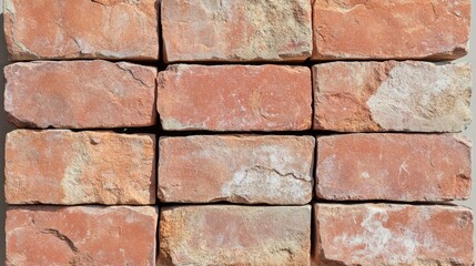 Obraz premium Textured closeup of red brick wall with visible cement joints ideal for backgrounds in design projects or architectural presentations