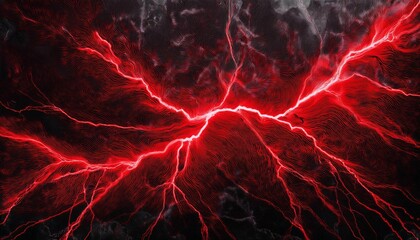 abstract red lightning like cracks stretch across a black and dark marbled surface creating a dramatic and intense visual effect