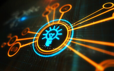 Idea bulb light creativity symbol digital concept 3d illustration