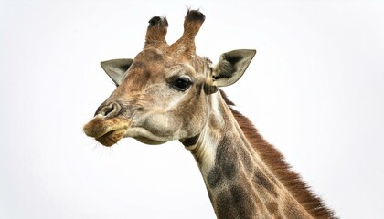 白い背景に立つキリン、優雅で穏やかなデザインのアート
