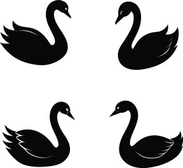 Black Silhouette Of Swan Vector