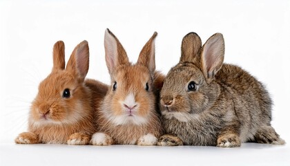 three rabbits together isolated on white background