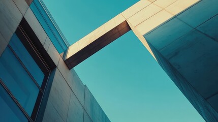 Modern architecture perspective view with a construction crane and clear blue sky in a cityscape setting.