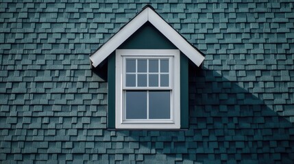 Modern attic window installed on green shingled roof highlighting professional construction and roofing craftsmanship in residential architecture
