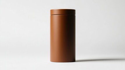 Fototapeta premium Close-up image of a cylindrical brown battery against a minimalistic white background, emphasizing texture and form, product design, modern aesthetics, simplicity.