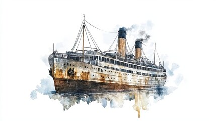 A Watercolor Painting of an Old Steam Ship