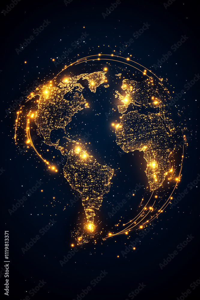 Poster a glowing world map features pulsating dots that symbolize global connections and interactive activi