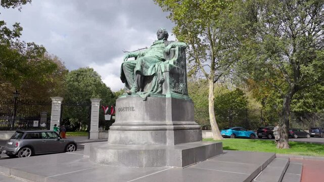 Vienna, Austria - October 11, 2024: Statue of the famous German writer Johann Wolfgang von Goethe outside the Burggarten in downtown Vienna, Austria.