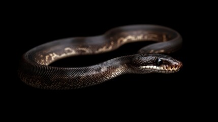 Obraz premium Close up of a ball python showcasing intricate scales and features against a dark backdrop highlighting its natural beauty and elegance