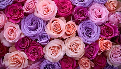 Fototapeta premium beautiful valentine s day background with multicolored flowers floral wallpaper with pink and lilac roses