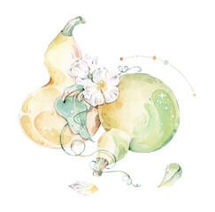 Watercolor gourd and calabash clip art
