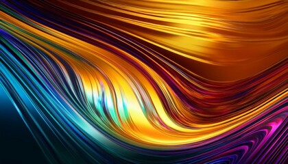 abstract liquid background on golden dark background colorful vivid color wavy fluid motion flow rainbow gradient colors