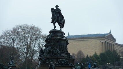 The beautiful Philadelphia city view in the rainy winter day
