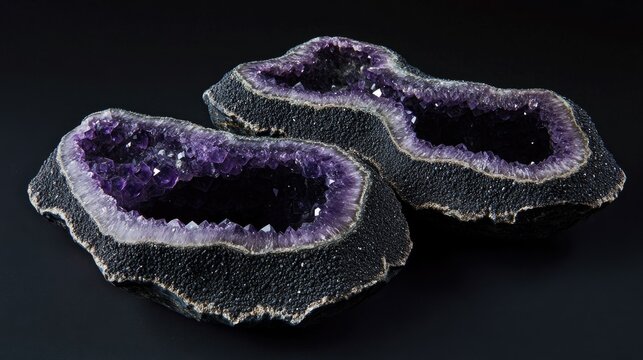 Amethyst druse showcasing vibrant purple crystals with a dramatic black backdrop highlighting its natural beauty and geological significance.