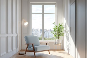 Modern minimalist interior large floor to ceiling window natural light