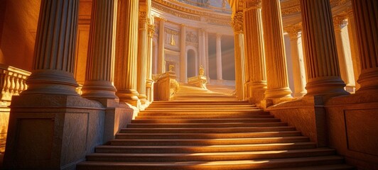 Golden Staircase to Grandeur: A Digital Rendering of an Opulent Palace