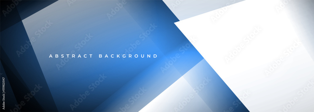 Poster blue and white modern abstract wide banner with geometric shapes. white and dark blue abstract backg