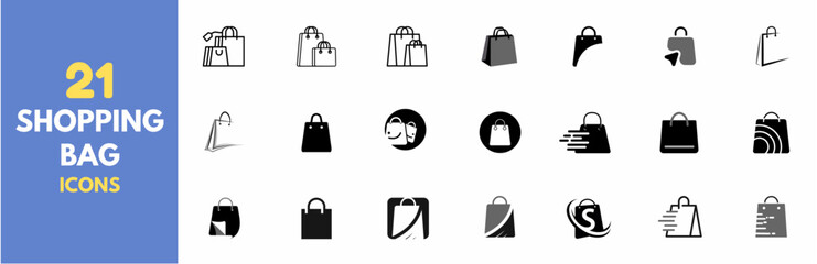Naklejka premium Set of shopping bag icons in black fill and outline—simple Set of Shopping Bag Related Vector Line Icons. 