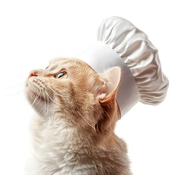 Playful cat in chef hat home kitchen fun photo cozy environment