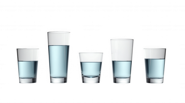 Collection of Glasses with Water on Transparent Background - Ideal for Design Elements and Creative Overlays, Isolated PNG