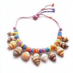 Obraz premium Colorful shell necklace on a white isolated background.