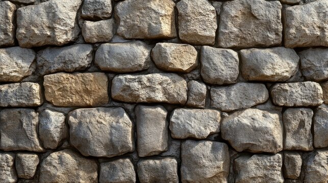 Detailed close-up of an ancient castle stone wall showcasing weathered textures and unique stone formations in a natural park setting