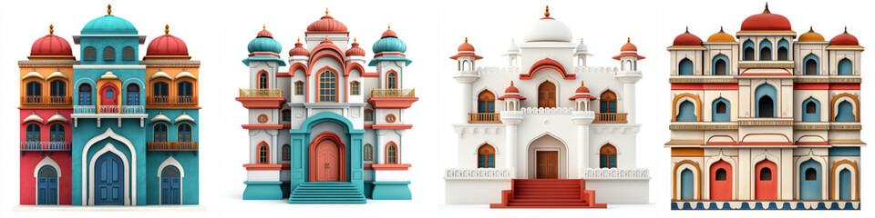 Obraz premium Intricate Indian Haveli Vibrant Facade Architectural Detail Colorful Building Traditional Design Majestic Structure