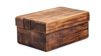 Rustic brown wooden storage box for goods and products isolated on white background ideal for packaging or decorative purposes