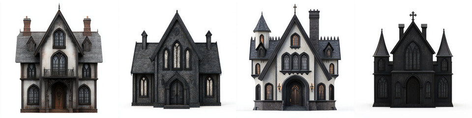 Fototapeta premium Gothic housesmysteryarchitecturebuildingdarkstonepointed archesillustrationdesignhomehousereal estatepropertygothic