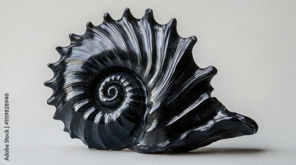 Poster black murex seashell intricately designed with spiral patterns displayed on a neutral background