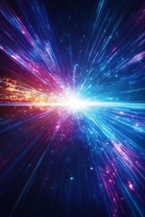 Fototapeta premium Light Speed Hyperspace Warp Background With Colorful Streaks Of Light, Time Travel, Digital Data