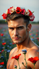 handsome man with flowers