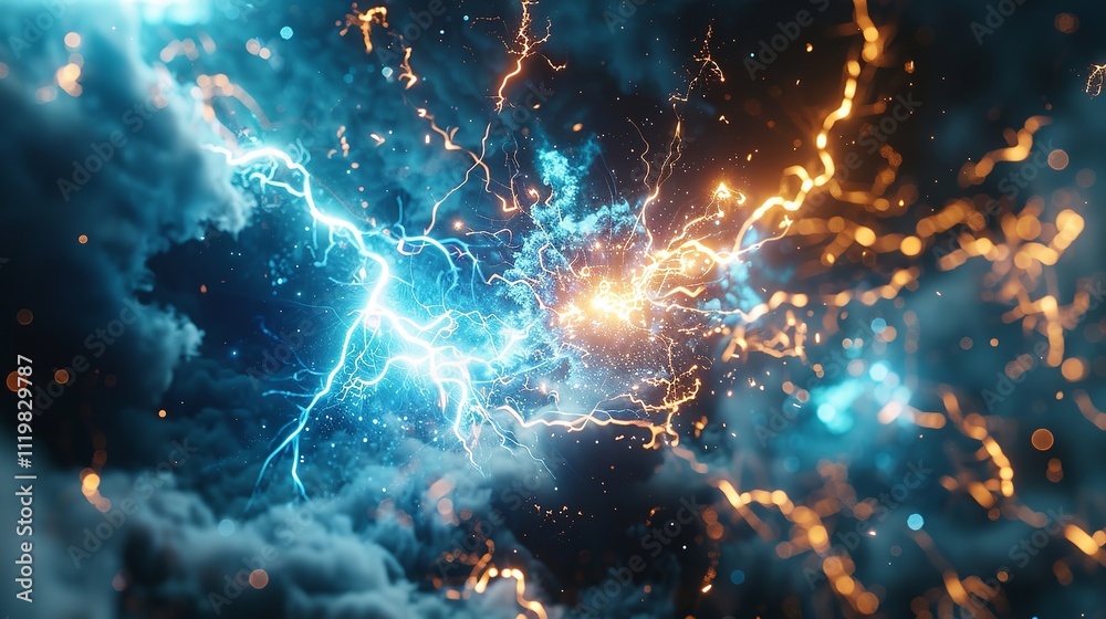 Wall mural this photo depicts a striking lightning abstract image of a black background illuminated by multiple