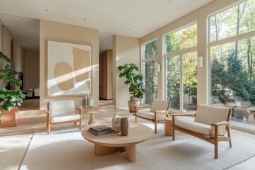 Modern minimalist living room Scandinavian design neutral color palette