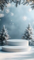 Winter Wonderland Stage with Snowflakes and Trees