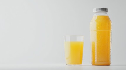 Fresh apple juice in a transparent glass and plastic bottle on a clean white background showcasing hydration and health benefits.