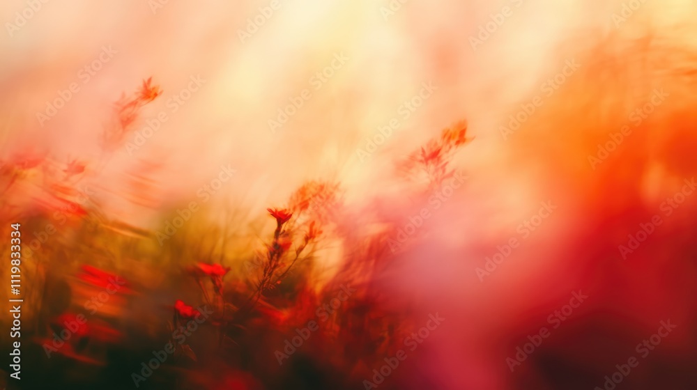 Poster abstract blurred background of a wildfire with vivid colors and soft floral elements creating an art