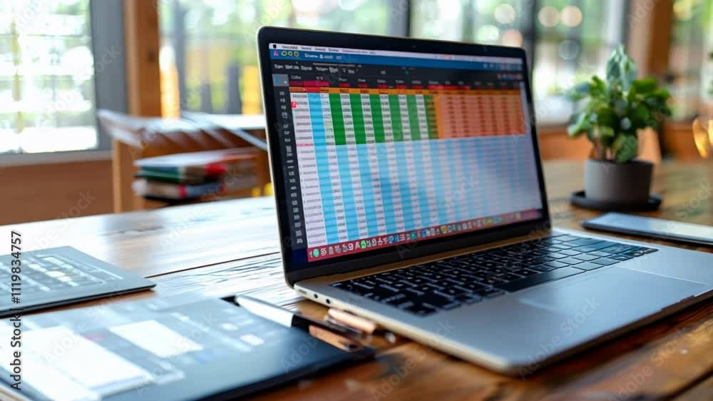 Wall mural accountant entering financial data into an excel spreadsheet, focusing on accuracy and consistency i
