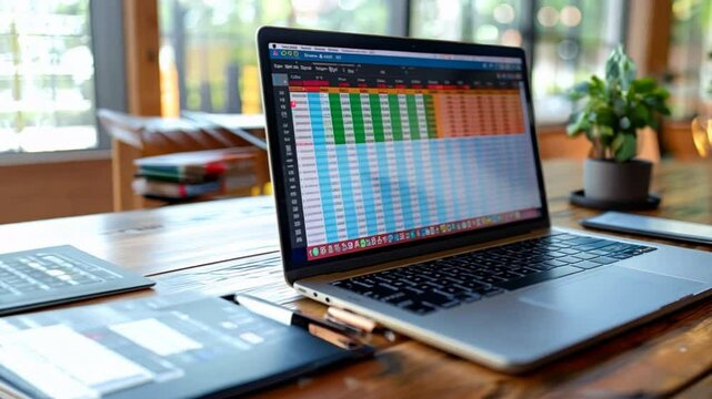 Accountant entering financial data into an Excel spreadsheet, focusing on accuracy and consistency in documentation. VDO 4k ProRes
