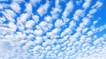 Vast blue sky filled with scattered fluffy clouds creating a serene and tranquil atmosphere outdoors