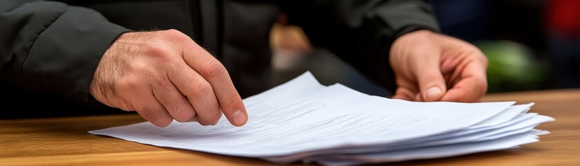 Obraz premium Reviewing important documents office setting close-up shot professional environment focus on hands business process