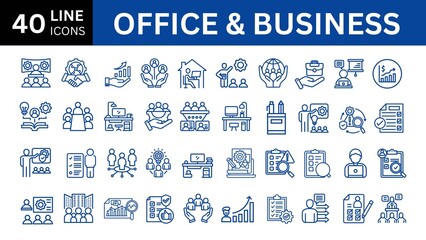 Office and Business Icons set. Vector illustration in modern thin line style of business related icons: teamwork, documents, devices, and more. 