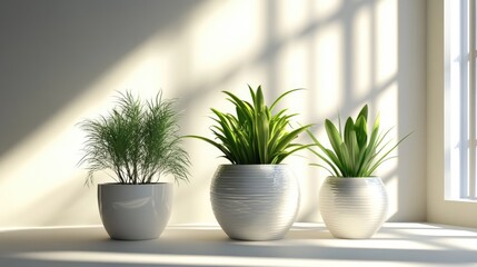 Elegant potted plants adorning a modern living room with natural sunlight creating a serene atmosphere and enhancing interior decor.