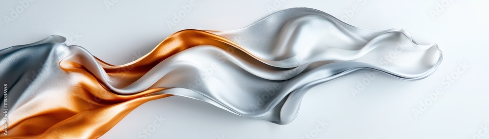 Poster a flowing silk ribbon forming an elegant curve across the length of a white background