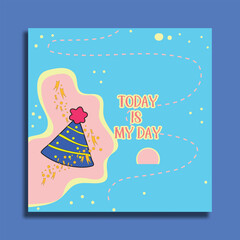 birthday post template with blue background