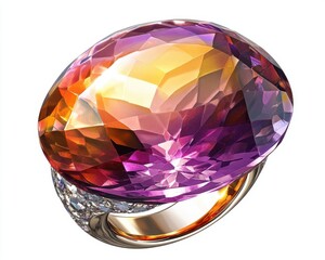 Fototapeta premium Elegant ring with a colorful gemstone, showcasing intricate design and brilliance.