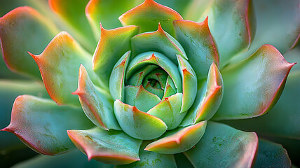 Fototapeta premium close up view of vibrant succulent plant with green and orange hues